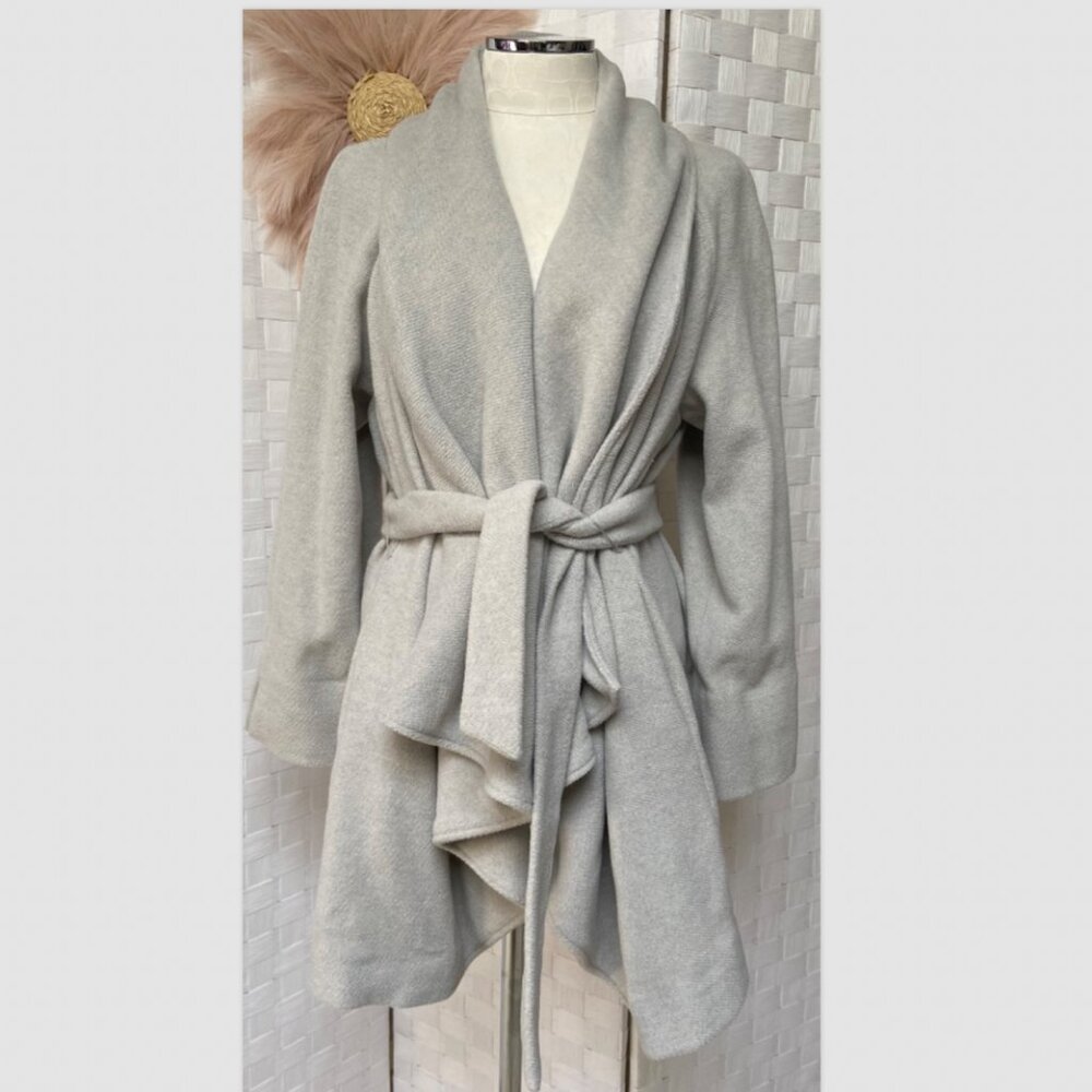 Lands' End Light Gray Wool-Blend Wrap Coat
